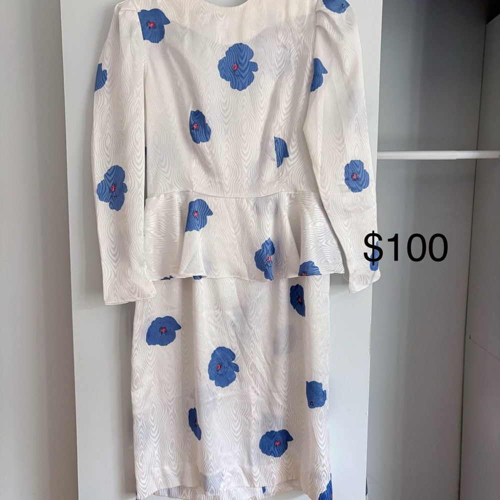 Elegant White and Blue Floral Dress